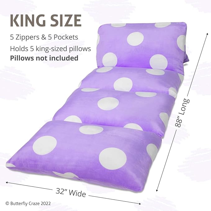 Butterfly Craze Floor Pillow Case, Mattress Bed Lounger Cover, Purple, King Size - Cozy Seating Solution for Kids Ages 3-14, Recliner Cushion, Perfect for Reading, TV Time (Pillow Not Included)