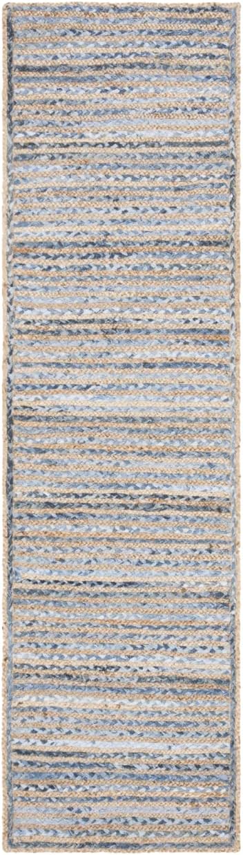 SAFAVIEH Cape Cod Collection 2'3" x 12' Natural/Blue CAP250A Handmade Flatweave Jute Entryway Foyer Living Room Kitchen Runner Rug