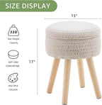 Wimarsbon Pouf Ottoman, 100% Cotton Knitted Boho Footstool, Round Footrest with Non-Skid Wood Legs, Home Décor Handmade Pouffe, Leisure Floor Step Stool for Living Room (High Storage Beige)
