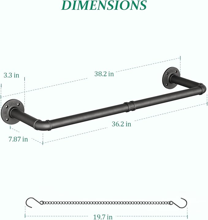 Plant Haning Rod, Hanging Planters for Indoor Plants with 3 Chains, Wall Plant Hanging Bar for Window Celling, 38.2 Inch, Metal Black, Pots Not Included