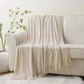 BATTILO HOME Beige Throw Blanket for Couch, Soft Chenille Knit Throws with Tassels for Home Decor, Spring Beige Throws for Couch Cover, 50"x60"