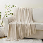 BATTILO HOME Beige Throw Blanket for Couch, Soft Chenille Knit Throws with Tassels for Home Decor, Spring Beige Throws for Couch Cover, 50"x60"