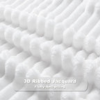 NEWCOSPLAY Super Soft King Blanket White Premium Silky Flannel Fleece 3D Ribbed Jacquard Lightweight Bed Blanket All Season Use (White Ribbed, King(90"x110"))