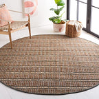 SAFAVIEH Natural Fiber Collection 7' Round Olive/Natural NFB656X Handmade Boho Stripe Farmhouse Rustic Jute & Cotton Jute Area Rug - color: Olive/Natural, size: 7' (Round)