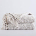 Ultra Soft Fleece Sherpa Blanket King Size,Lightweight Cozy Boho Bed Blanket with Decorative Tassel, Pattern Reversible, 2 Tones Ombre Light Brown,104”x90”