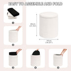 PINPLUS Round Storage Ottoman Foot Rest Stool with Tray Velvet Sherpa Folding Storage Ottoman,Boucle Foot Rest for Living Room, Bedroom, Dorm（White）