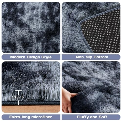 Area Rugs for Living Room Bedroom 9x12, Ultra Fluffy Shag Rug Modern Washable Carpet Soft Shaggy Non Slip Indoor Plush Fuzzy Rugs for Bedroom Dorm Office Home Aesthetic Decor, Tie-Dyed Blue Grey - color: Tie-dye Blue-gray, size: 9' x 12' (Rectangular)
