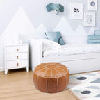 Decorative Pouf Foot Stool Round Unstuffed Leather Ottoman Cushion Storage seat or for Resting Your Feet on, Floor Chair Foot Living Room Bedroom Kids Room and Wedding (Brown)