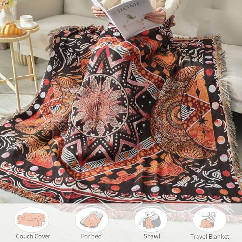 Boho Throw Blanket Reversible Cotton Bohemian Tapestry Hippie Room Decor Outdoor Blanket Double Sided (Boho Patten 6 50"x60") - color: Boho Patten 6, size: 50*60 inch