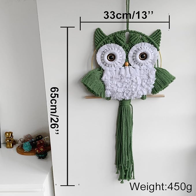 ACEDSGN Macrame Owl Wall Hanging Boho Hippy Decor, Handmade Tapestry Fiber Art Wall Decor for Nursery Bedroom Living Room, Sustainable Gift for Owl Lovers & Nature Fans