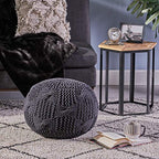 Christopher Knight Home Ansel Knitted Cotton Pouf, Dark Grey - color: Dark Grey