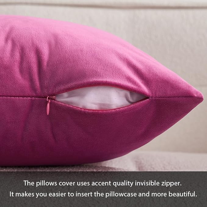 MIULEE Velvet Throw Pillow Covers 18x18 Inch, Pack of 2 - Hot Pink, Soft Solid Decorative Pillow Covers Cushion Cases Modern Luxury Home Decor for Couch Sofa Bedroom Livingroom