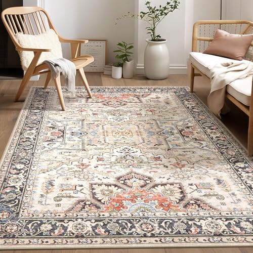 Area Rug for Living Room - 6x9 Soft Machine Washable Oriental Vintage Floral Distressed Large Indoor Floor Carpet for Bedroom Under Dining Table Home Office Decor - Multi - color: Multi Color, size: 6' x 9' (Rectangular)