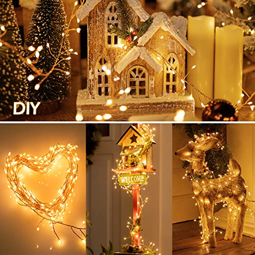 Fairy Lights Plug in, 10Feet 200LED Cluster String Lights, Copper Wire Waterproof Starry Firecracker Lights for Ceiling Bedroom Wreath Window Wedding Christmas Tree Decorations, Warm White, 2 Pack - color: Warm White, size: 2 Pack(200LED)