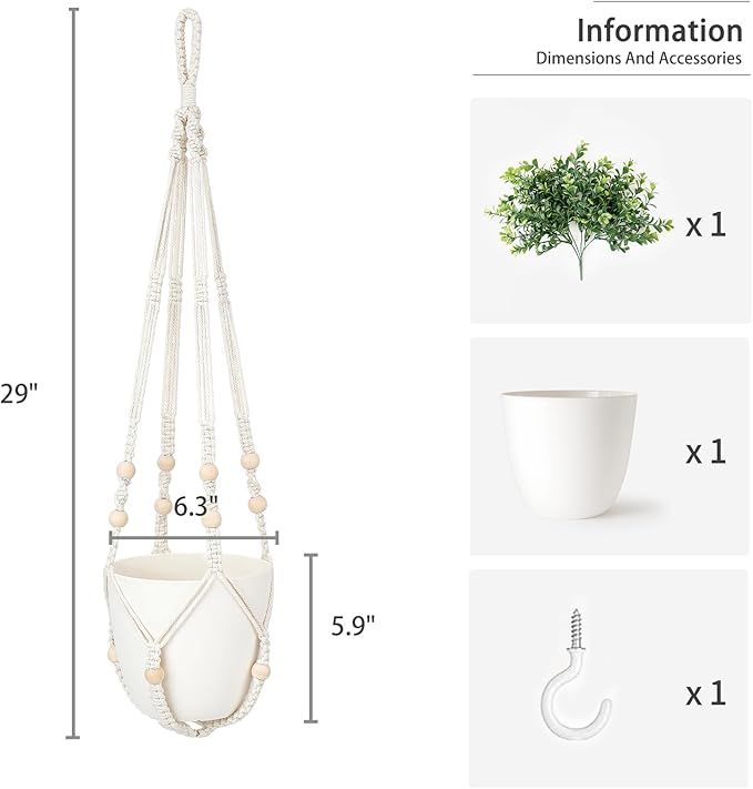 Mkono Fake Hanging Plant with Pot, Hanging Plants Artificial Spring Decor Macrame Plant Hanger with Faux Plant Greenery Boho Hanging Planter for Home Bedroom Bathroom Office Decoration