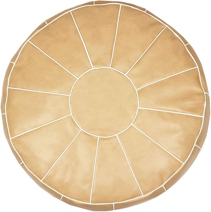 Decorative Pouf Foot Stool Round Unstuffed Leather Ottoman Cushion Storage seat or for Resting Your Feet on, Floor Chair Foot Living Room Bedroom Kids Room and Wedding (Chocolate)