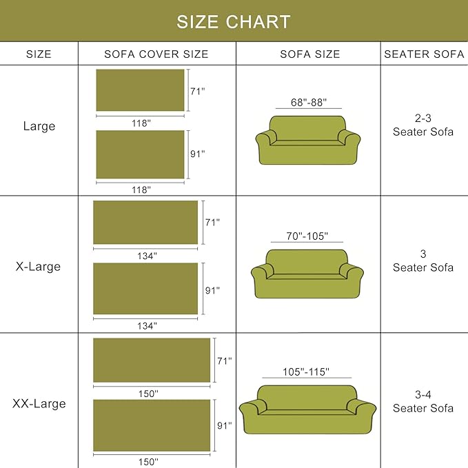 ROOMLIFE Green Boho Couch Cover for 3 Cushion Couch L Shape Sofa Covers for Sectional Sofa Reversible Silpcover for Dogs Washable Chenille Furniture Protector for Living Room, 71"x134"