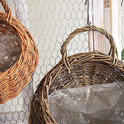 2PCS Woven Wall Hanging Baskets for Organizing Flower Plants Boho Decor, Wall Mounted Planter Basket, Flower Pot Natural Wicker Rattan Plant Flower Pot Home Garden Wedding Wall Decorations (Brown) - color: Brown