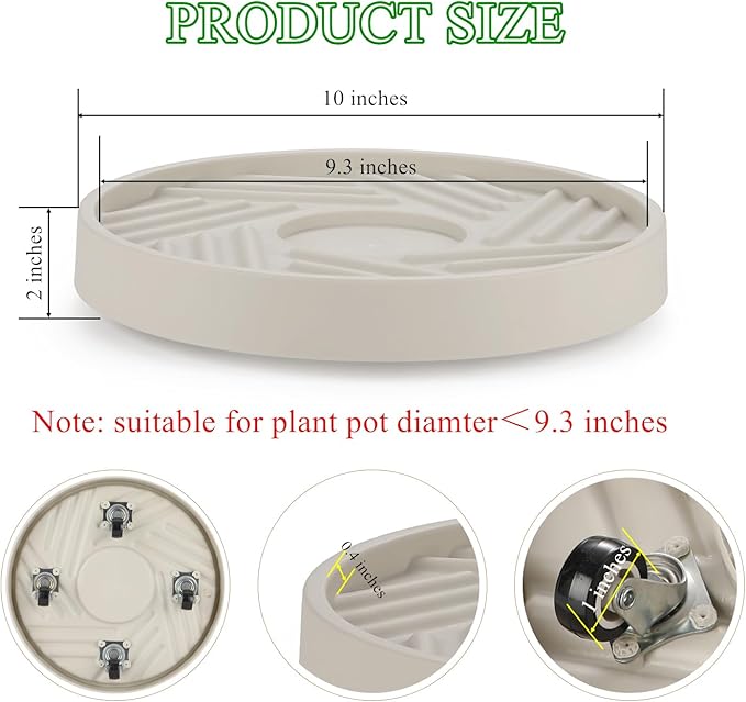 2 Pack Plant Caddy with Wheels,10" Rolling Plant Stand 165 LBS Heavy Duty with Hidden 360 ° Rotating Silent Wheel Wheels for Outdoor Indoor Large Plant Pots, Flower Pot, Patio