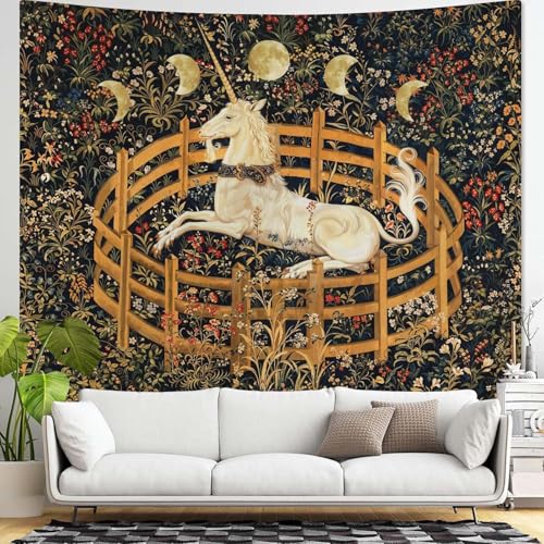 Yeoiat Unicorn Tapestry Medieval Wall Tapestry, Moon Tapestries for Bedroom Art Tapestries Wall Hanging for Bedroom Living Room 36"x48" - color: Ivory, size: 48"L x 36"W