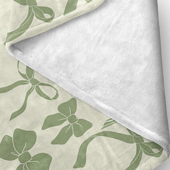 Sage Green Bows Blankets - Preppy Coquette Room Decor Electric Blanket - Girls Bedroom Decor - Trendy Funky Bow Throw Blanket - 70"x80