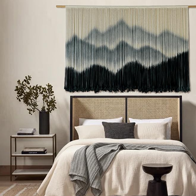 IOWER Macrame Wall Hanging Mountain Dip-Dyed Macrame Wall Decor Large Modern Fiber Art Boho Wall Decor 57" Wx35 L - color: black