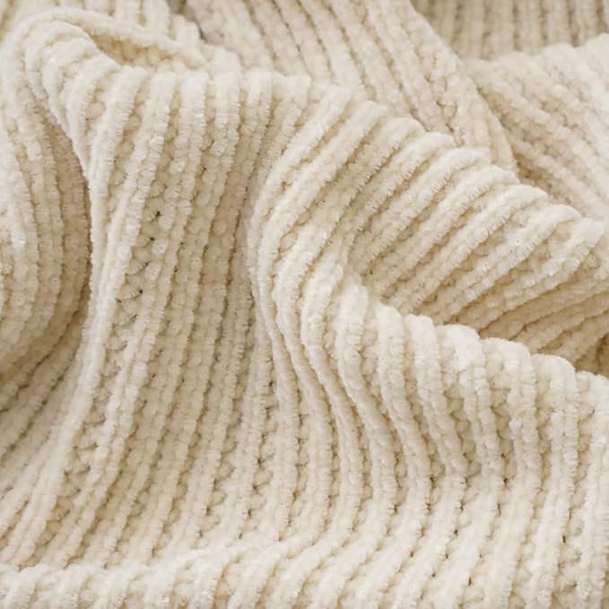 BATTILO HOME Beige Throw Blanket for Couch, Soft Chenille Knit Throws with Tassels for Home Decor, Spring Beige Throws for Couch Cover, 50"x60"