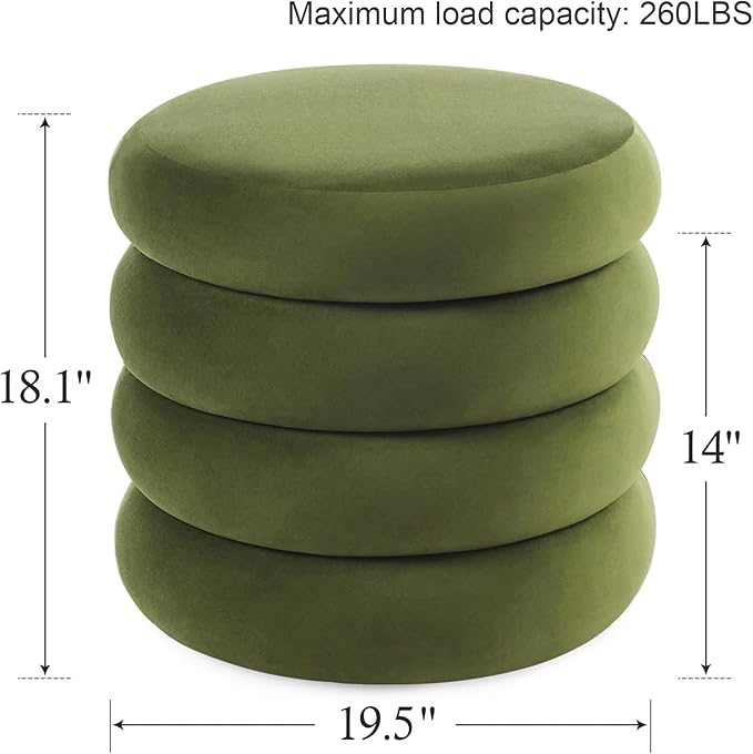 Flouki 19.5" Storage Ottoman Round, Vanity Stools for Bedroom, Velvet Pouf Ottoman with Removable Lid, Modern Ottomam Stool for Girls Women, Foot Stool for Living Room, Green