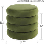 Flouki 19.5" Storage Ottoman Round, Vanity Stools for Bedroom, Velvet Pouf Ottoman with Removable Lid, Modern Ottomam Stool for Girls Women, Foot Stool for Living Room, Green