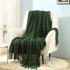 CREVENT Knitted Decorative Throw Blanket for Couch Sofa Chair Bed，Soft Warm Cozy Light Weight for Spring Summer (50''X60'' Forest Green Christmas Green)