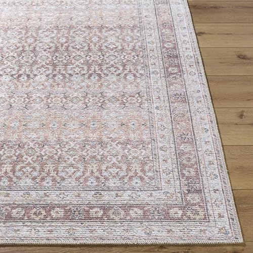 Hauteloom Tosca Machine Washable Area Rug - Floral Border Distressed Geometric Faded - Traditional Oriental Turkish Transitional Oushak - Dark Red, Beige, Cream, Blush, Gray - 2' x 2'11" - color: Brown, Beige, Cream / Tosca, size: 1'11" x 2'11" (Rectangul