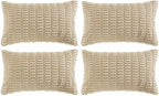 Fancy Homi 4 Packs Tan Decorative Throw Pillow Covers 12x20 Inch for Living Room Couch Bed Sofa, Beige Rustic Farmhouse Boho Home Decor, Soft Plush Striped Corduroy Square Cushion Case 30x50 cm