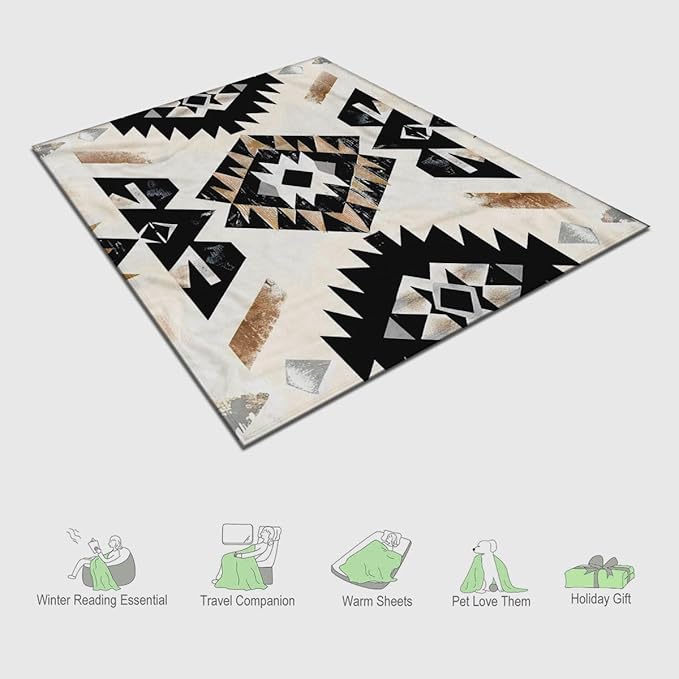 Aztec Throw Blanket, Boho Geometric Pattern, Southwest Blankets Fuzzy Gifts for Sofa Couch Bedroom (50" x 40")