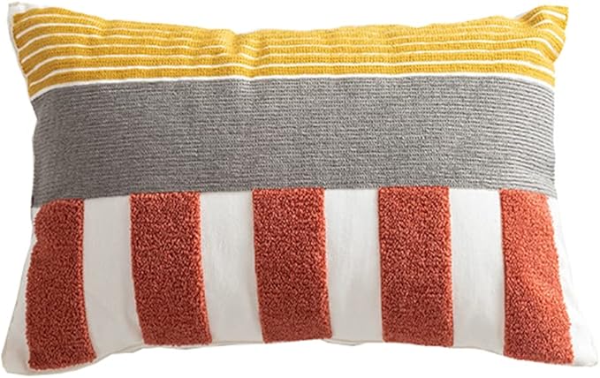 Boho Abstract Tufted Throw Pillow Cover Geometric Embroidered Decorative Pillowcase Farmhouse Cotton Lumbar Accent Cushion Cover for Sofa Couch Bedroom (Type L,12"x20")