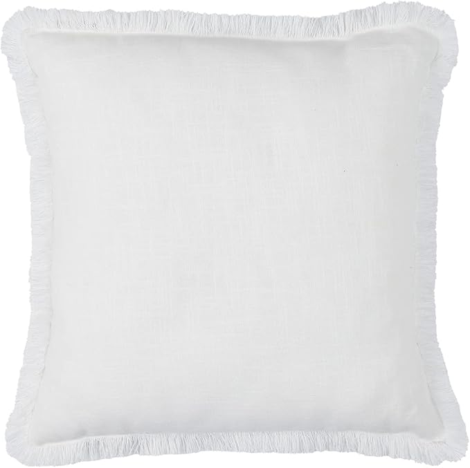 Indigo Ink - Decorative Pillow, Medallion Pillow with Fringe, Throw Pillows for Couch or Bed, Boho Home Decor, 20" x 20" (White Denim Collection, Navy Blue)