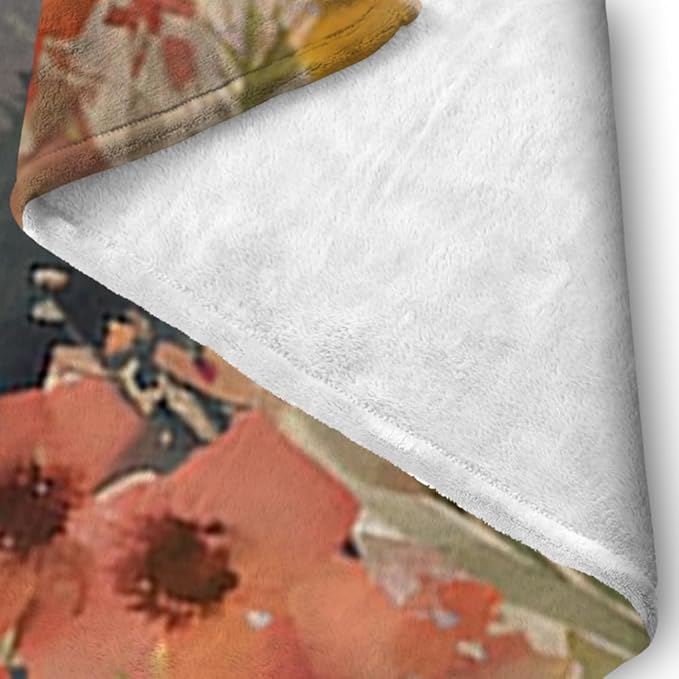 Burn Orange Boho Sunrise Sunset Sun Print Throw Blankets Pink Floral Flower Blanket Modern Abstract Throws Spring Blankets for Couch Boho Decorative Blanket for Sofa Bed Living Room 40"x50"