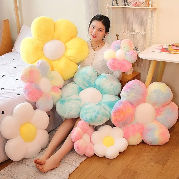 lannery Flower Plush Throw Pillows, Flower Floor Pillow Seating Cushion Toy for Reading, Room, Watching TV (19.7", White-2)