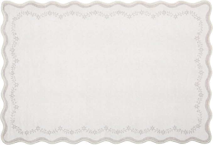 GarveeHome Scalloped Entryway Rug, 2x3 Solid Beige Washable Front Door Rug Indoor Entrance Floral Carpet Non-Slip Low Pile Throw Rugs for Kitchen Floor, Powder Room, Entry, Bathroom, Kids Room