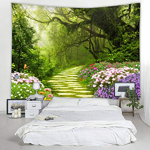 LYFANS Tree Garden Printed Fabric Tapestry Decorative Wall Art Tablecloth Bed Cover Picnic Carpet Beach Towel Bedroom Dormitory Living Room Multi functional Tapestry 79 x 59 inches - color: Big Tree Garden, size: 79x59inch