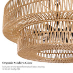 26 Inch Boho Rattan Chandelier, 6-Lights Hand Woven Bohemian Chandeliers with 2-Tier Drum Wicker Shade, Modern Farmhouse Large Pendant Light Fixture for Dining Room Living Entryway Bedroom - color: Black Metal, size: 26 Inch