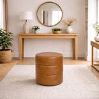 Spatial Order Upholstered Faux Leather Round Ottoman (No Lid, Seat Only) | Spatial Order Home Décor | Foot Rest Pouf – Camel Brown