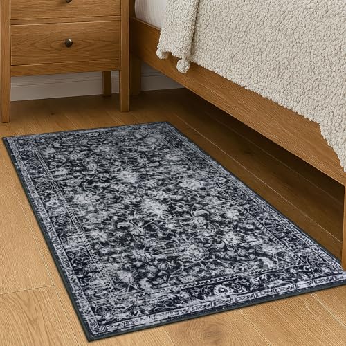 KILOCOCO Small Area Rug 2x3 Entryway Rugs Printed Vintage Moroccan Floral Washable Rug Non-Slip Kitchen Rug Indoor Door Mat, Accent Throw Small Rugs for Laundry Room Bedroom Entrance, Black/Navy/White - color: Black/White, size: 2' x 3' (Rectangular)