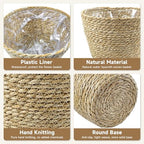 KJET 3PCS Seagrass Planter Basket with Plastic Liner, Boho Woven Plant Pots for Indoor Outdoor, Flower Baskets Containers for Garden and Home Decor