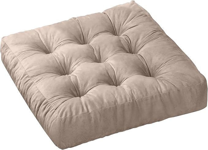 NEST & LOOM Floor Cushions - Floor Chair Pillow, Meditation Cushion, Square Large Floor Pillow, Solid Thick Tufted Floor Pillow - Beige - 21.65" x 21.65"