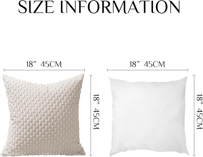 Softalker Throw Pillow Covers 18x18 Inch, Set of 4, Soft Corduroy Boho Stripe Decorative Pillow Cover, Couch Fluffy Pillow Cover for Farmhouse Home Decor Bed Living Room, Grey/Beige