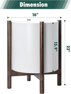 D'vine Dev Planter Pot with Stand - 16 Inch Plastic Cylinder Flower Pot with Wood Planter Holder for Indoor, Matte White Pot + Walnut Color Stand, 55-C-X-1