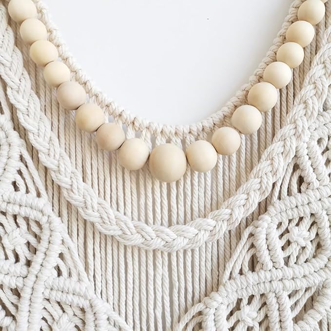 Achart Macrame Wall Hanging Large- Boho Wall Decor- large wall art- Wall Decor Living Room- Macrame Tapestry Boho Decor for Bedroom (Wooden Bead)