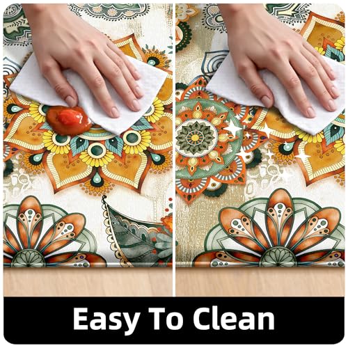 Boho Yellow Floral Kitchen Rugs Mats for Floor 2 Piece Memory Foam Padded Kitchen Mats Anti Fatigue Non Slip Cushioned Comfort Standing Mat, 17.3x28+17.3x47 Inch - color: Boho Yellow, size: 17.3"x28"+17.3"x47"-0.40Th[2PCS]