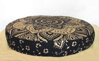 Large Hippie Mandala Round Floor Pillow Cover Ottoman Pouf Cover Daybed Cotton Cushion Cover with Heavy Duty Zipper Seating Ottoman Poufs Dog-Pets Bed 35" (Black Gold Flower, 35" Round)