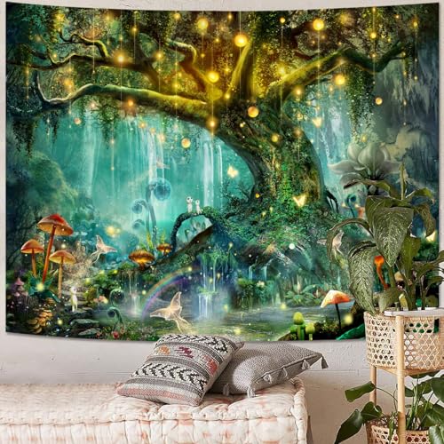 Spenlife Nature Tree Tapestry Mystical Forest Tapestry for Bedroom Aesthetic Tapastry's Wall Hanging Tapestries for Living Room Dorm Tree2 44×60 Inches - color: Lemon Yellow, size: 60"L x 44"W